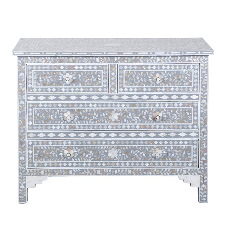 Mother of Pearl Inlay 4 Drawer Dresser - Grey Floral