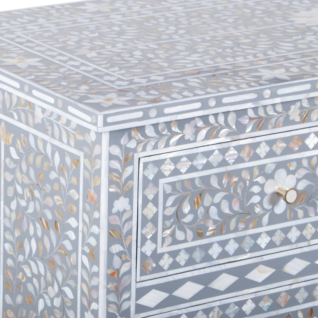 Mother of Pearl Inlay 4 Drawer Dresser - Grey Floral