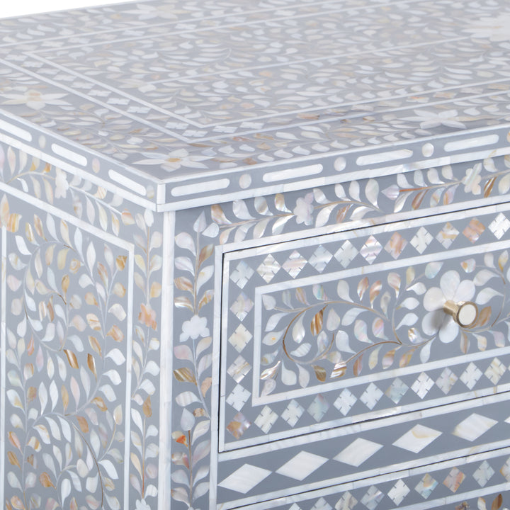 Mother of Pearl Inlay 4 Drawer Dresser - Grey Floral