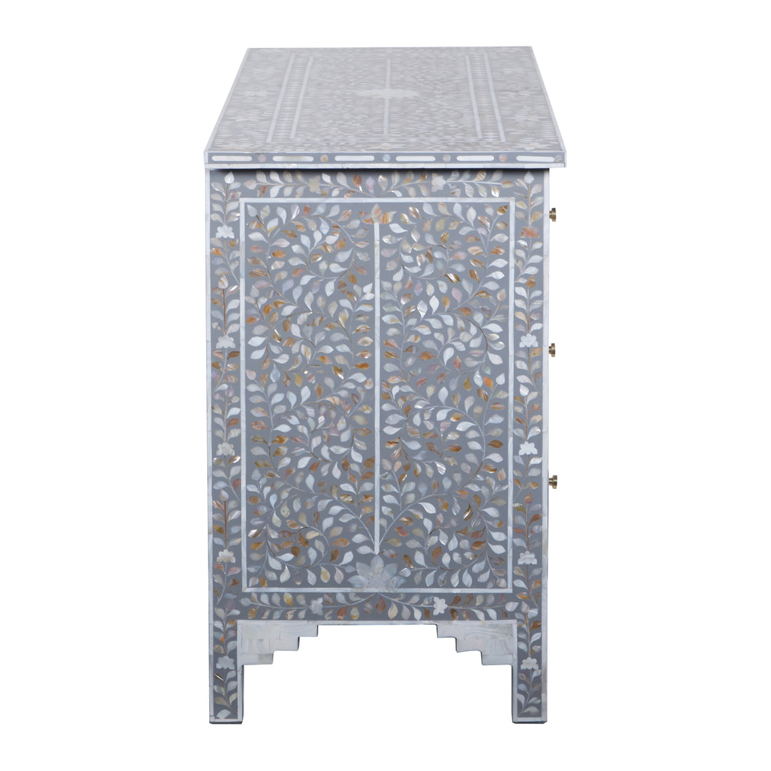 Mother of Pearl Inlay 4 Drawer Dresser - Grey Floral