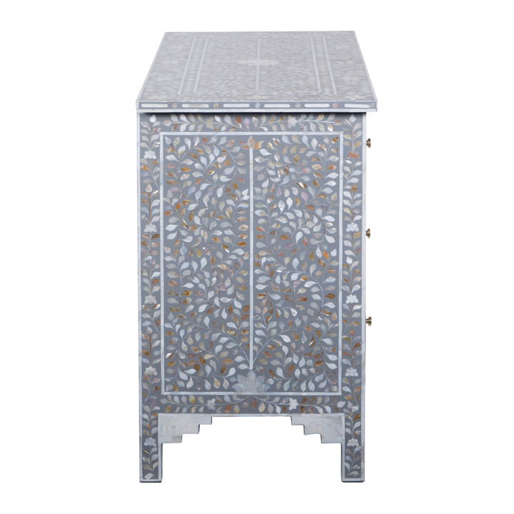 Mother of Pearl Inlay 4 Drawer Dresser - Grey Floral