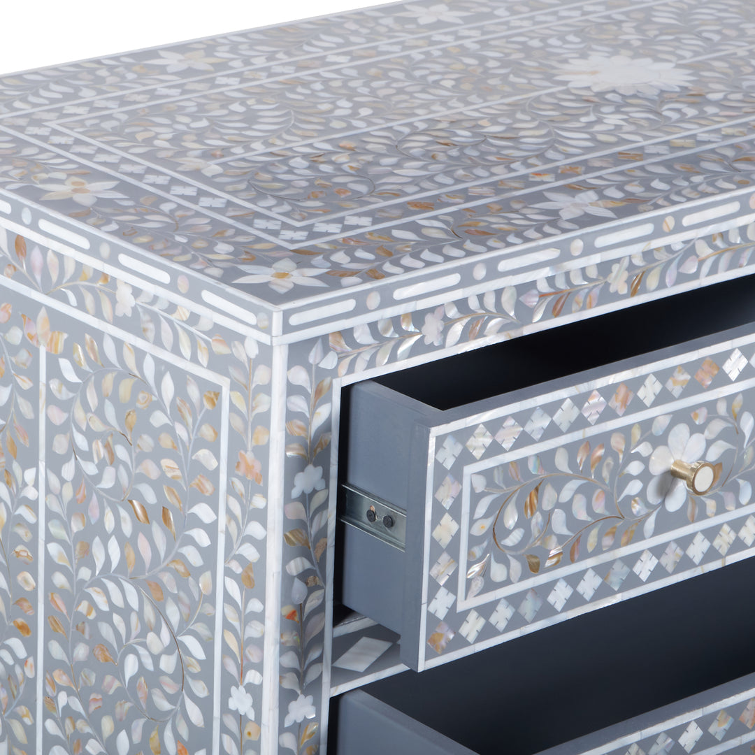 Mother of Pearl Inlay 4 Drawer Dresser - Grey Floral