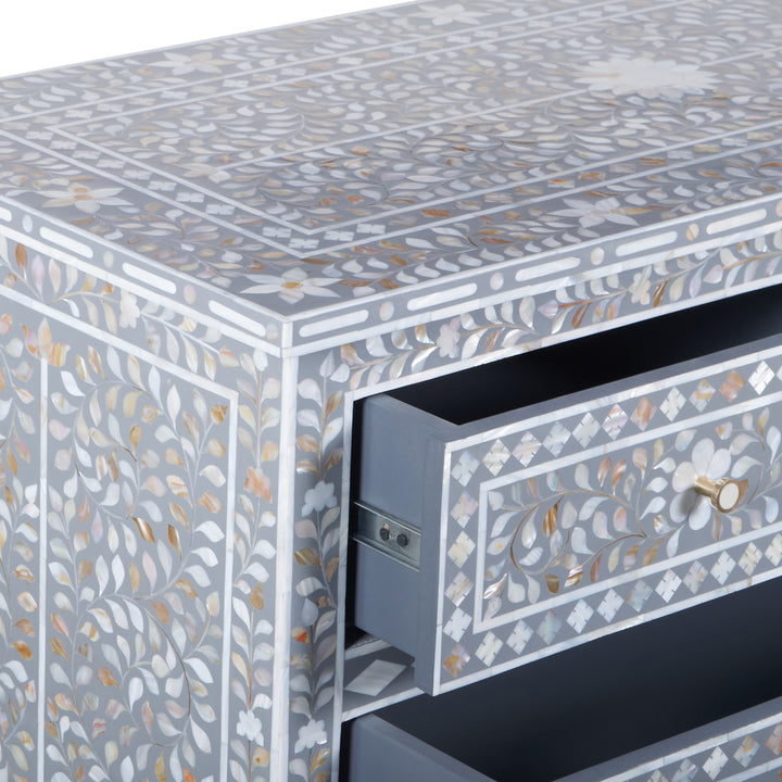 Mother of Pearl Inlay 4 Drawer Dresser - Grey Floral