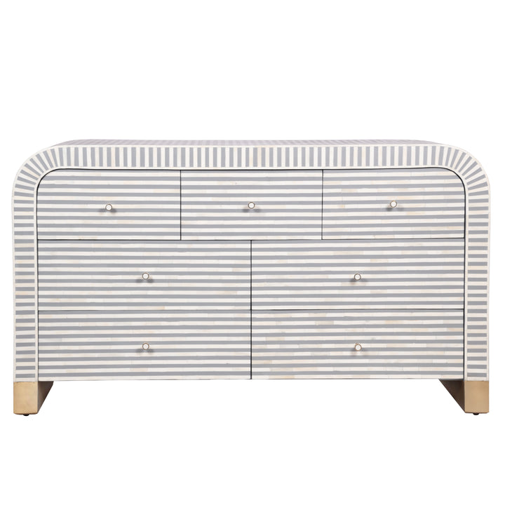 Bone Inlay Waterfall Buffet 7 Drawer Chest -  Grey