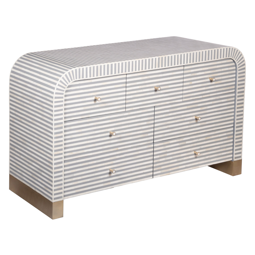 Bone Inlay Waterfall Buffet 7 Drawer Chest -  Grey
