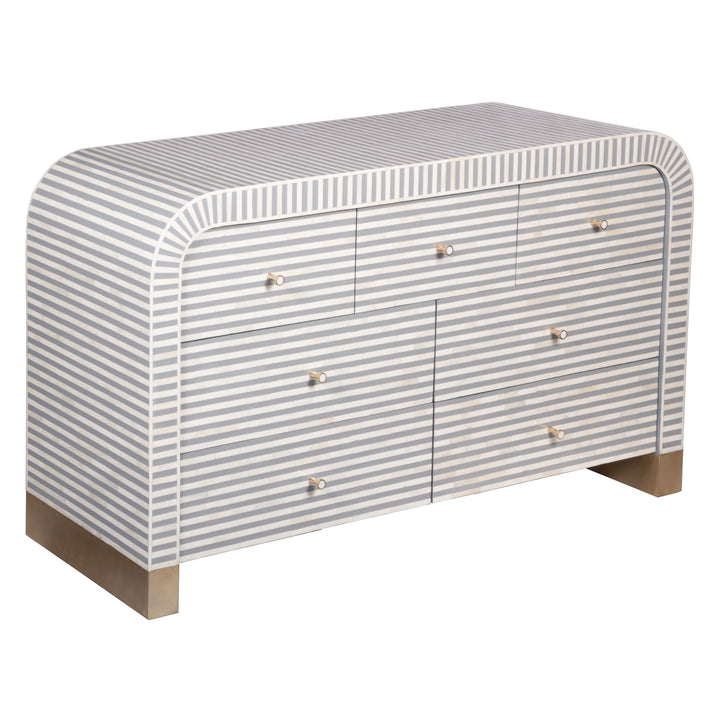 Bone Inlay Waterfall Buffet 7 Drawer Chest -  Grey
