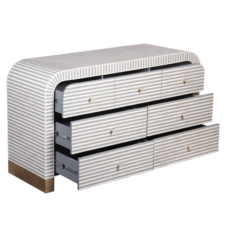 Bone Inlay Waterfall Buffet 7 Drawer Chest -  Grey