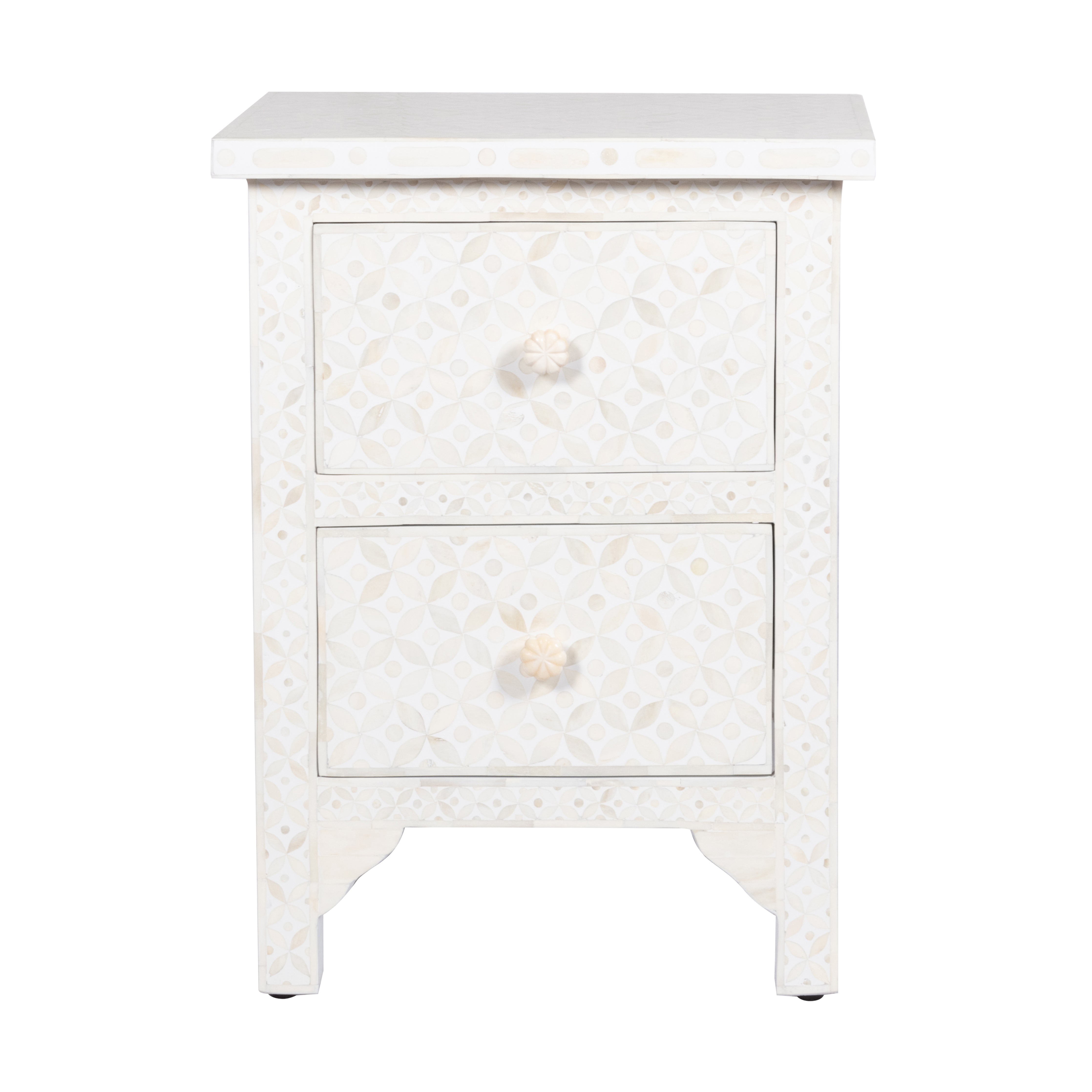 Bone Inlay 2 Drawers Nightstand - White Geometric – Abacus and Hunt