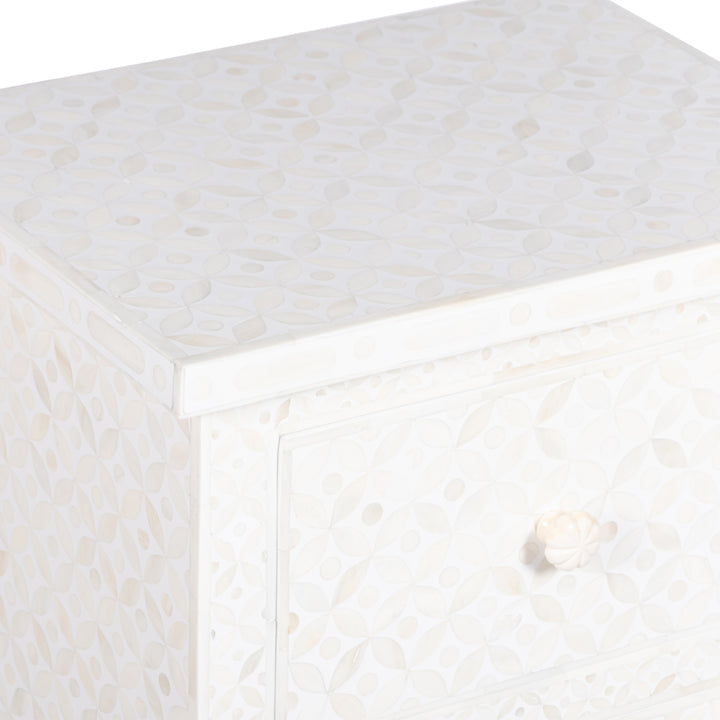 Bone Inlay Bedside Table with 2 Drawers -  White Geometric - Abacus and Hunt LLC