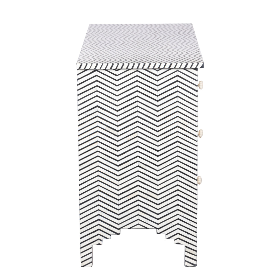 Bone Inlay 4 Drawer Chest of Drawers - Black Thin Zig Zag - Abacus and Hunt LLC