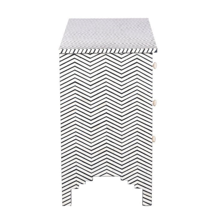 Bone Inlay 4 Drawer Chest of Drawers - Black Thin Zig Zag - Abacus and Hunt LLC