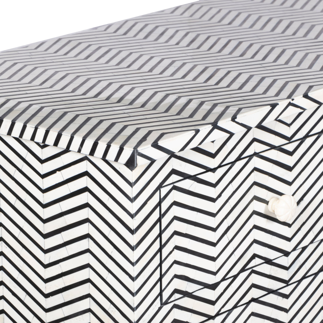 Bone Inlay 4 Drawer Chest of Drawers - Black Thin Zig Zag - Abacus and Hunt LLC