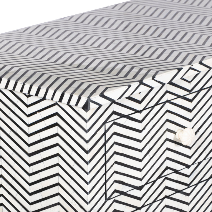 Bone Inlay 4 Drawer Chest of Drawers - Black Thin Zig Zag - Abacus and Hunt LLC