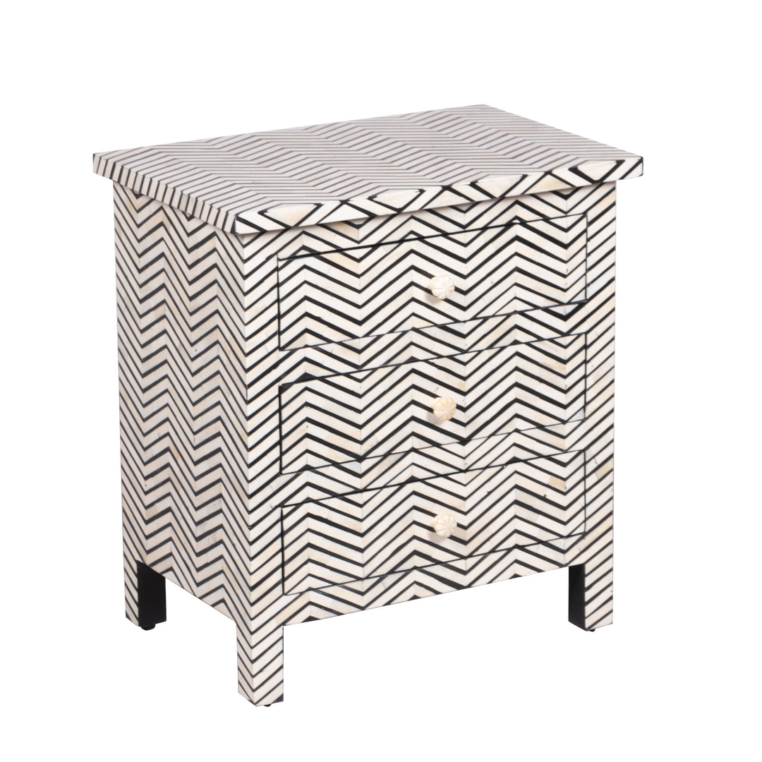 Bone Inlay Large 3 Drawer Bedside - Thin Zig Zag - Abacus and Hunt LLC