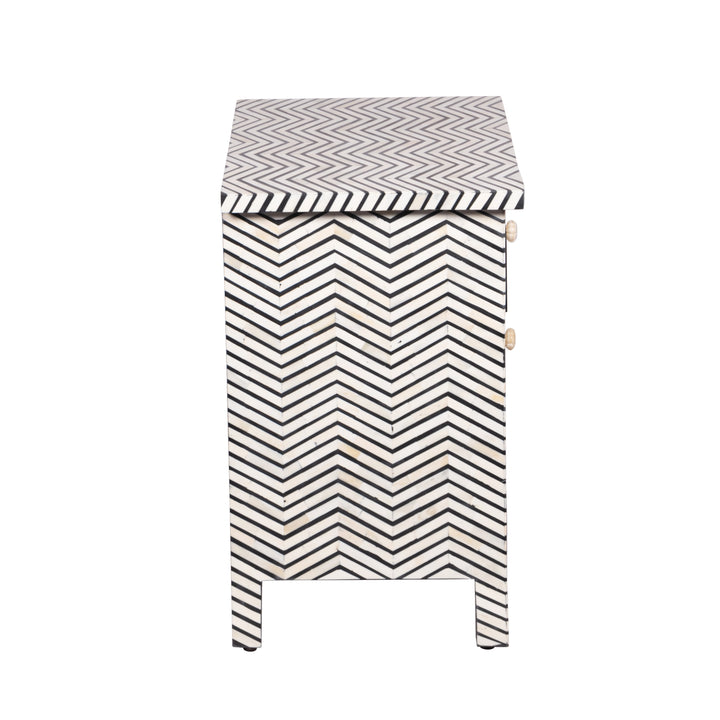 Bone Inlay Large 3 Drawer Bedside - Thin Zig Zag - Abacus and Hunt LLC