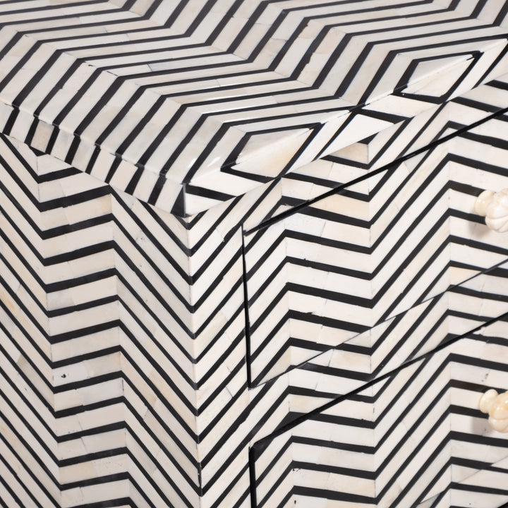 Bone Inlay Large 3 Drawer Bedside - Thin Zig Zag - Abacus and Hunt LLC