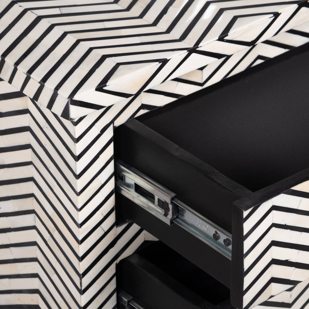 Bone Inlay Large 3 Drawer Bedside - Thin Zig Zag - Abacus and Hunt LLC