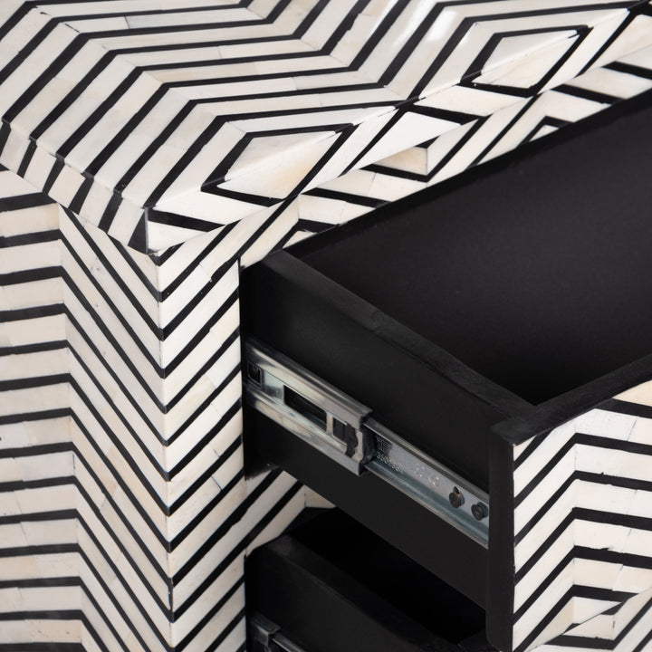 Bone Inlay Large 3 Drawer Bedside - Thin Zig Zag - Abacus and Hunt LLC