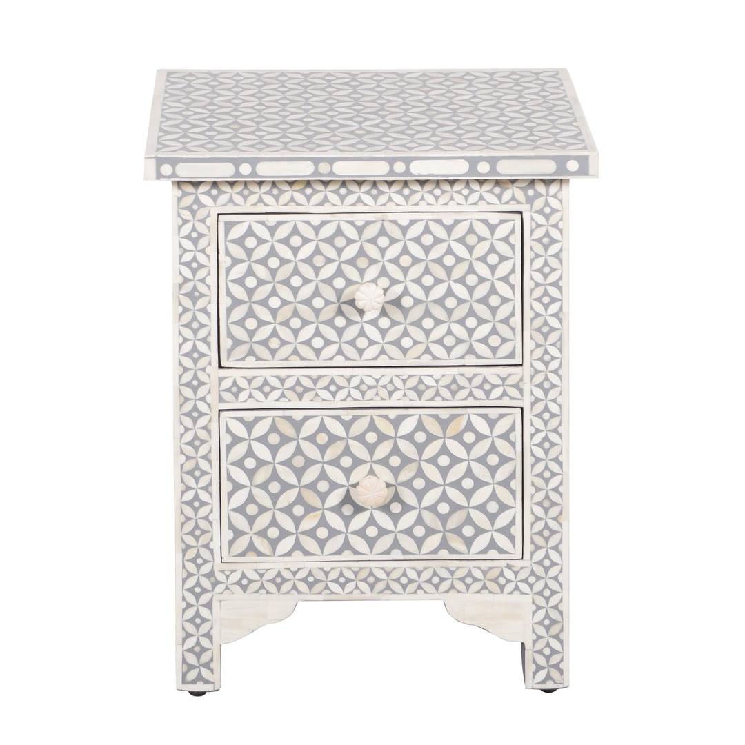 Bone Inlay Bedside, 2 Drawer Geometric Grey - Abacus and Hunt LLC