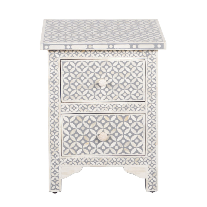Bone Inlay Bedside, 2 Drawer Geometric Grey - Abacus and Hunt LLC