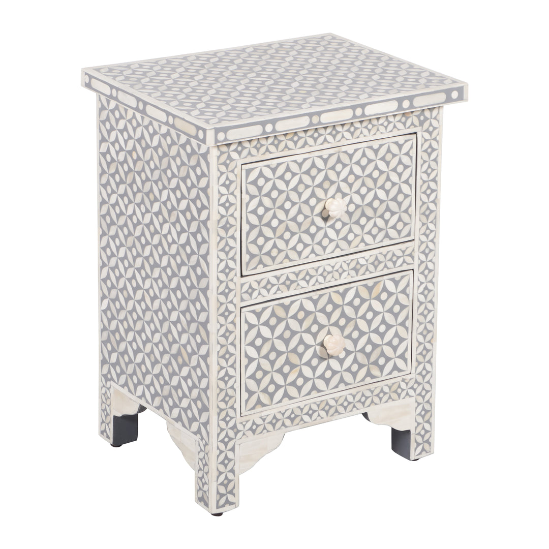 Bone Inlay Bedside, 2 Drawer Geometric Grey - Abacus and Hunt LLC