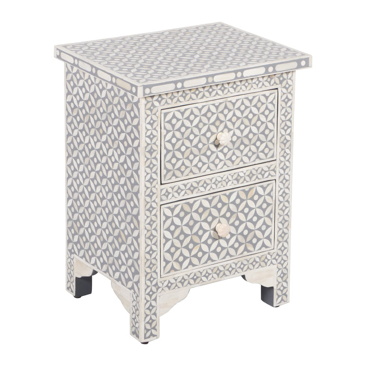 Bone Inlay Bedside, 2 Drawer Geometric Grey - Abacus and Hunt LLC