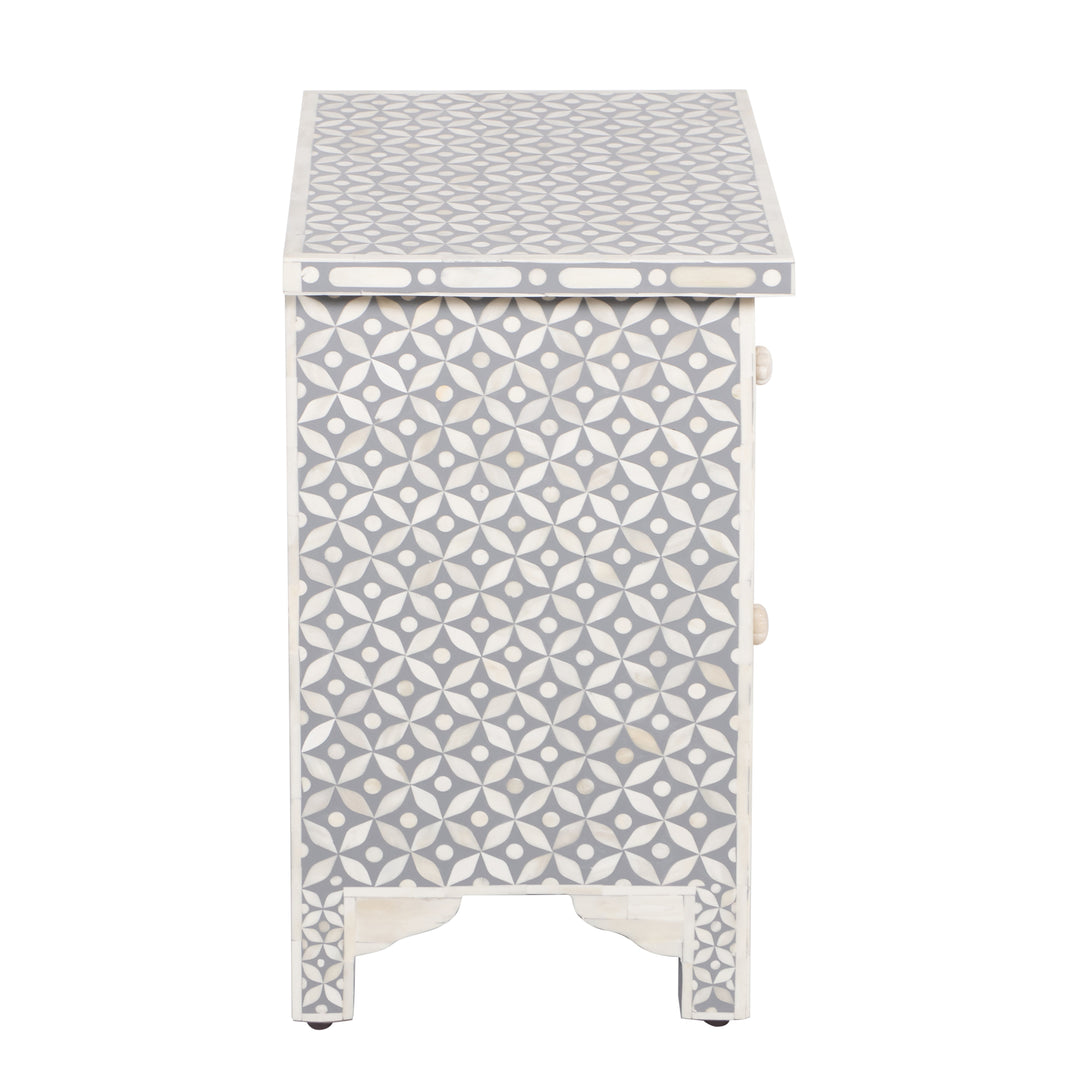 Bone Inlay Bedside, 2 Drawer Geometric Grey - Abacus and Hunt LLC