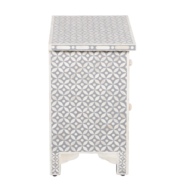 Bone Inlay Bedside, 2 Drawer Geometric Grey - Abacus and Hunt LLC