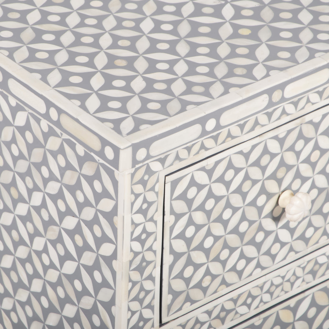 Bone Inlay Bedside, 2 Drawer Geometric Grey - Abacus and Hunt LLC