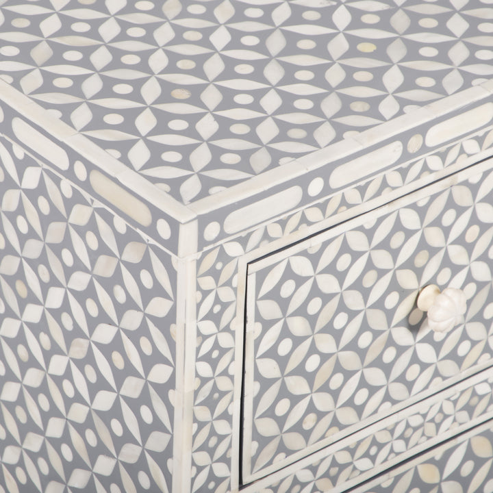 Bone Inlay Bedside, 2 Drawer Geometric Grey - Abacus and Hunt LLC