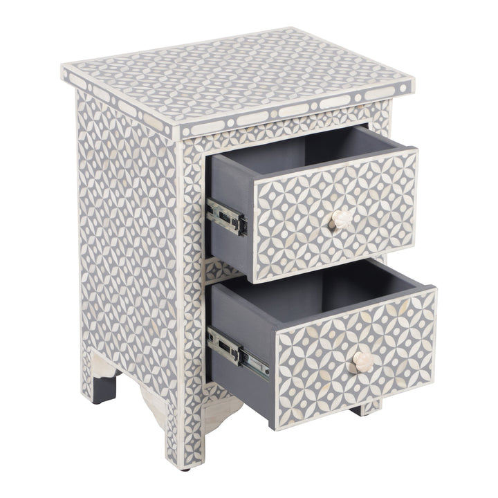 Bone Inlay Bedside, 2 Drawer Geometric Grey - Abacus and Hunt LLC