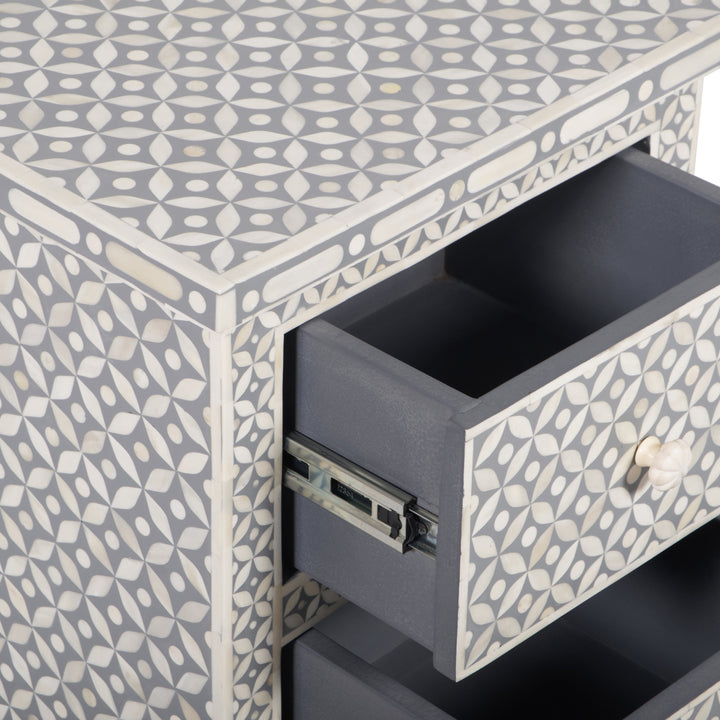 Bone Inlay Bedside, 2 Drawer Geometric Grey - Abacus and Hunt LLC