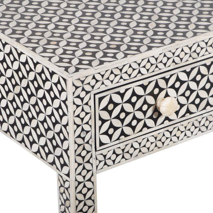 Bone Inlay 4 Drawer Hall Table or Side Table - Black Geometric - Abacus and Hunt LLC