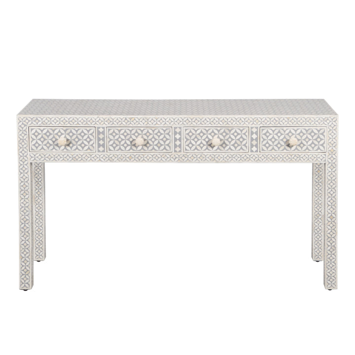 Bone Inlay 4 Drawer Hall Table or Side Table - Grey Geometric - Abacus and Hunt LLC