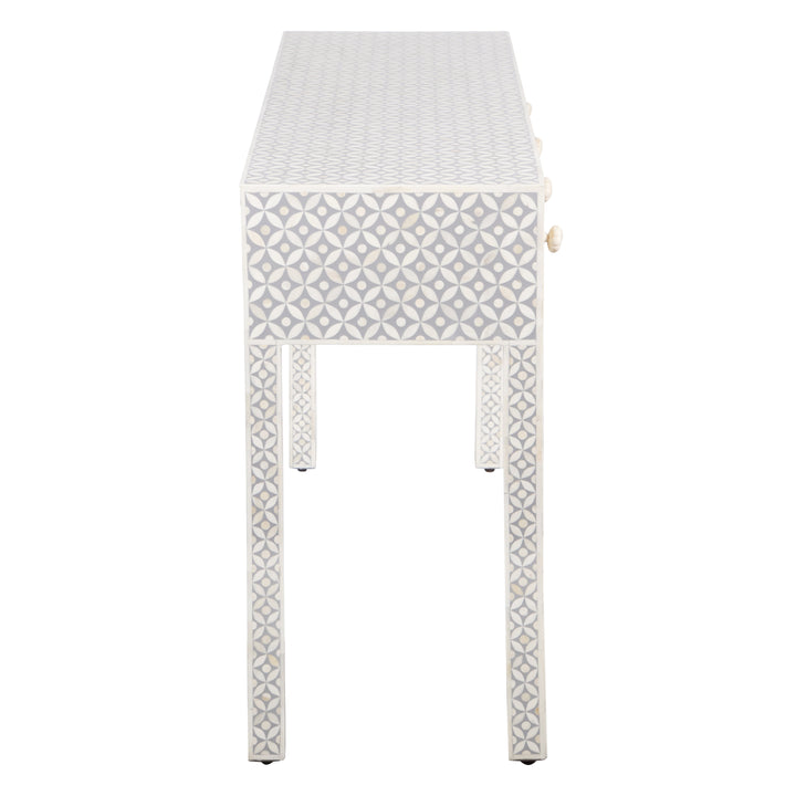 Bone Inlay 4 Drawer Hall Table or Side Table - Grey Geometric - Abacus and Hunt LLC