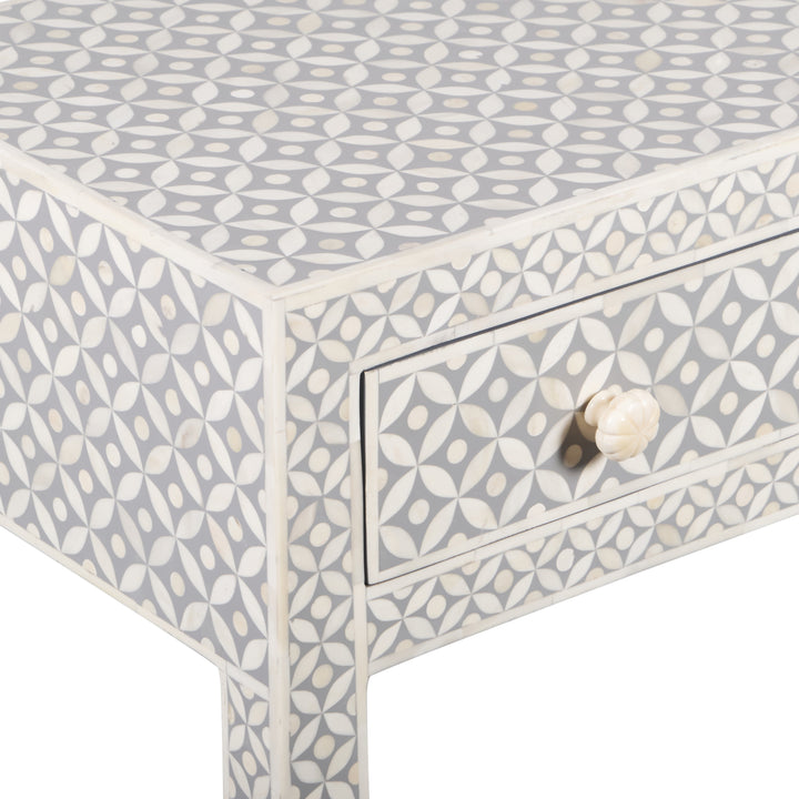 Bone Inlay 4 Drawer Hall Table or Side Table - Grey Geometric - Abacus and Hunt LLC