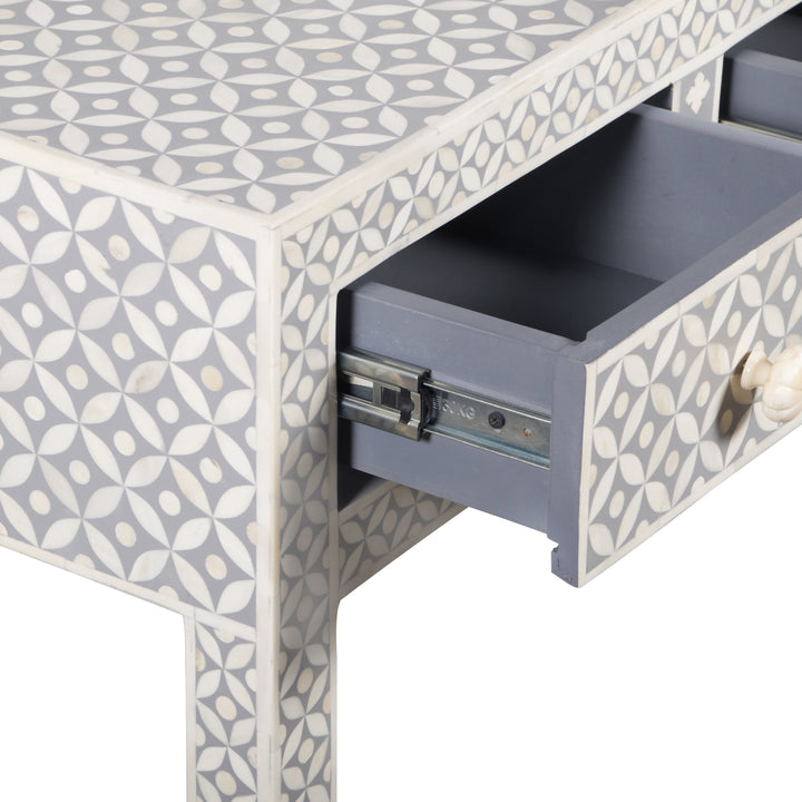 Bone Inlay 4 Drawer Hall Table or Side Table - Grey Geometric - Abacus and Hunt LLC