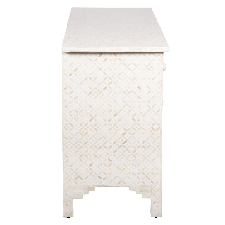 Bone Inlay 7 Drawer Chest of Drawers - White Geometric - Abacus and Hunt LLC