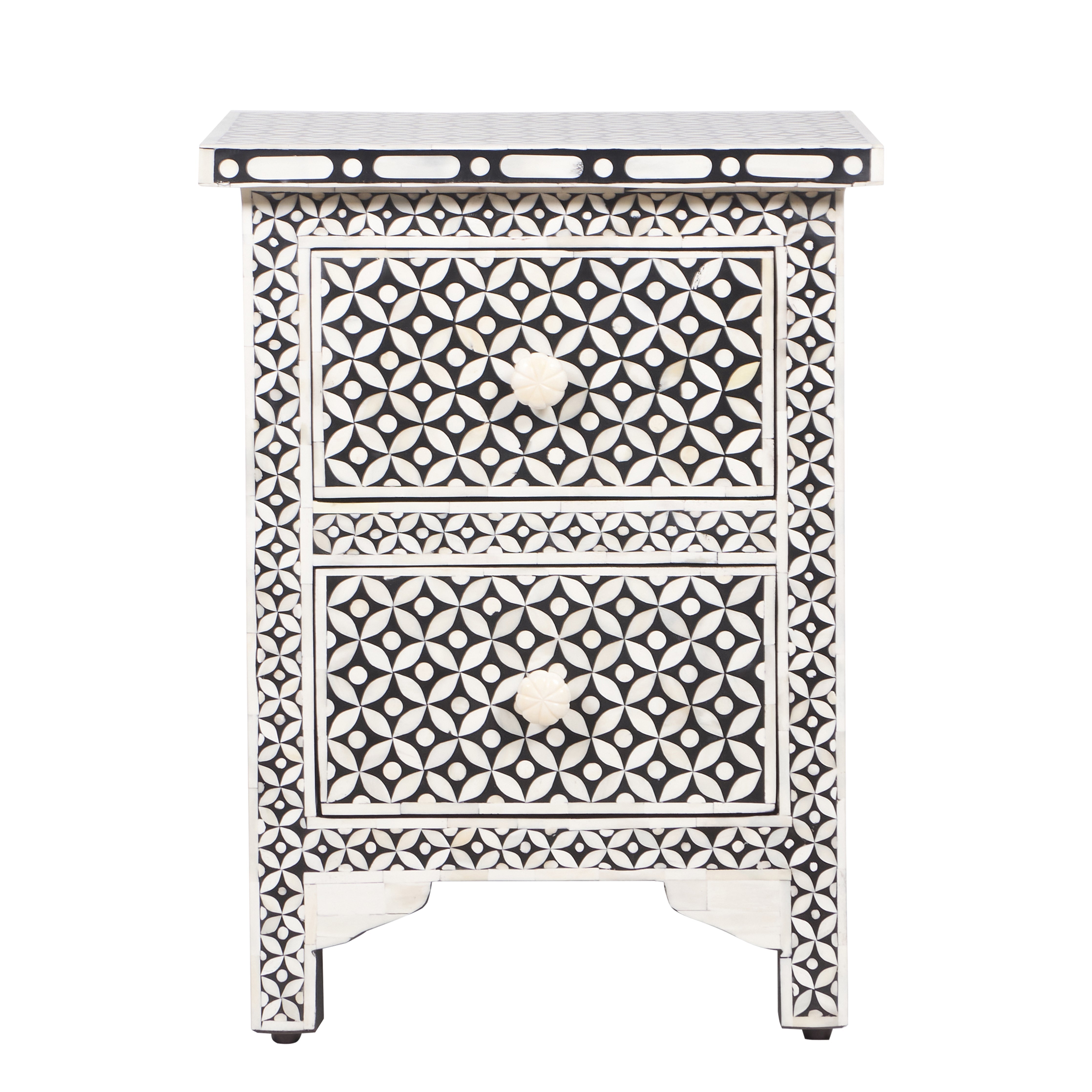 Bone Inlay 2 Drawers Nightstand- Black Geometric – Abacus and Hunt