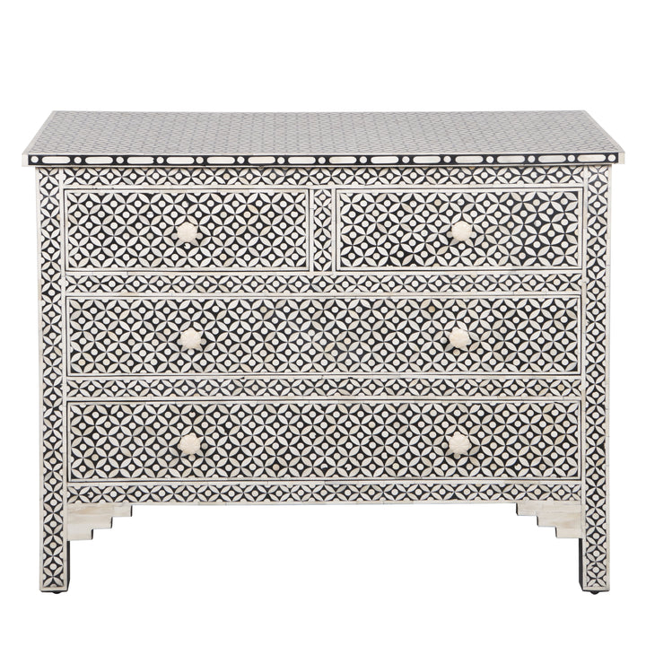 Bone Inlay 4 Drawer Chest of Drawers - Black Geometric - Abacus and Hunt LLC