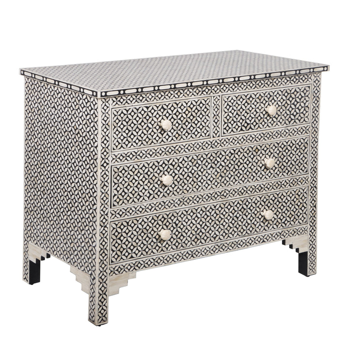 Bone Inlay 4 Drawer Chest of Drawers - Black Geometric - Abacus and Hunt LLC