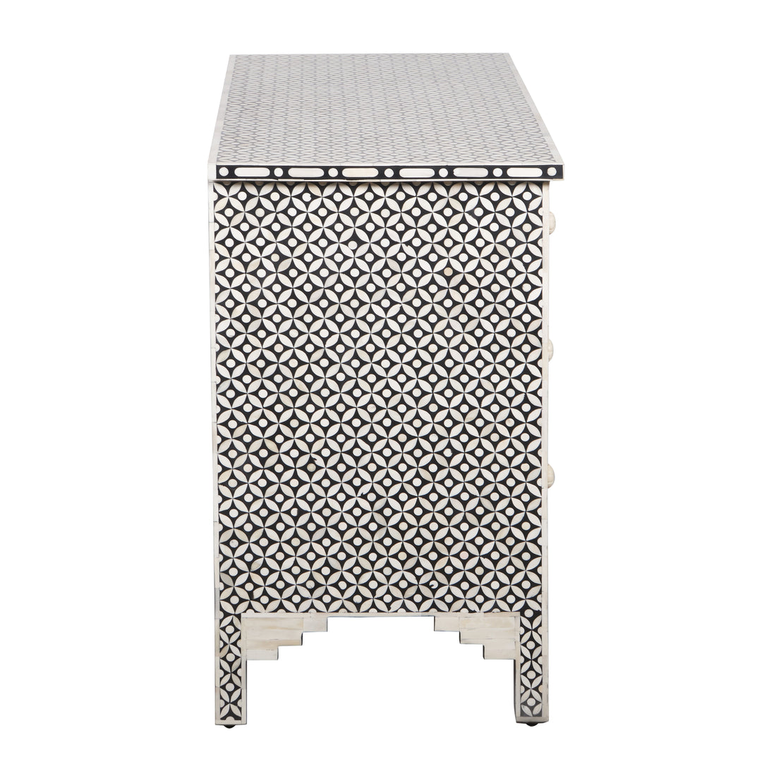 Bone Inlay 4 Drawer Chest of Drawers - Black Geometric - Abacus and Hunt LLC