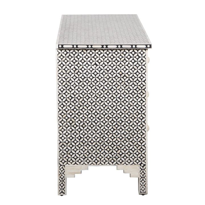 Bone Inlay 4 Drawer Chest of Drawers - Black Geometric - Abacus and Hunt LLC