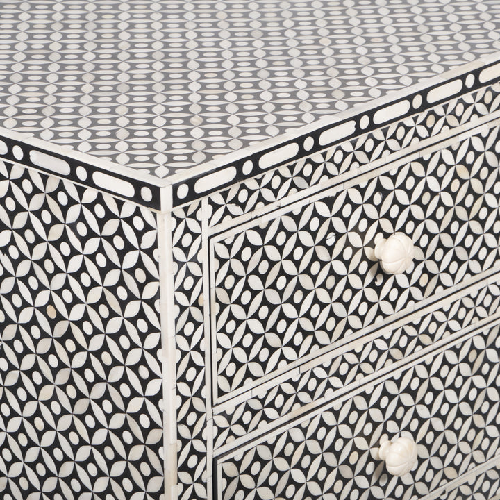 Bone Inlay 4 Drawer Chest of Drawers - Black Geometric - Abacus and Hunt LLC