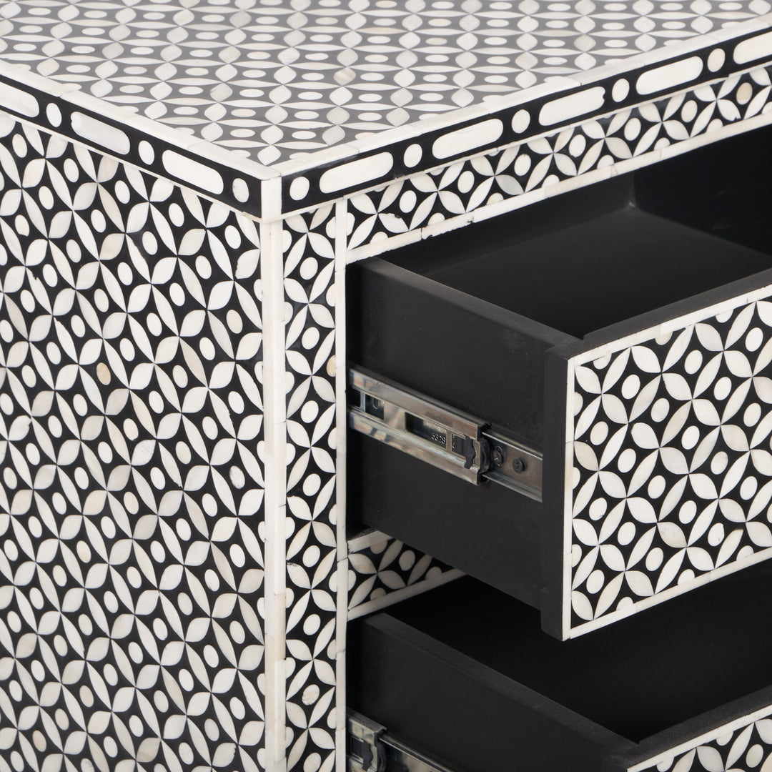 Bone Inlay 4 Drawer Chest of Drawers - Black Geometric - Abacus and Hunt LLC