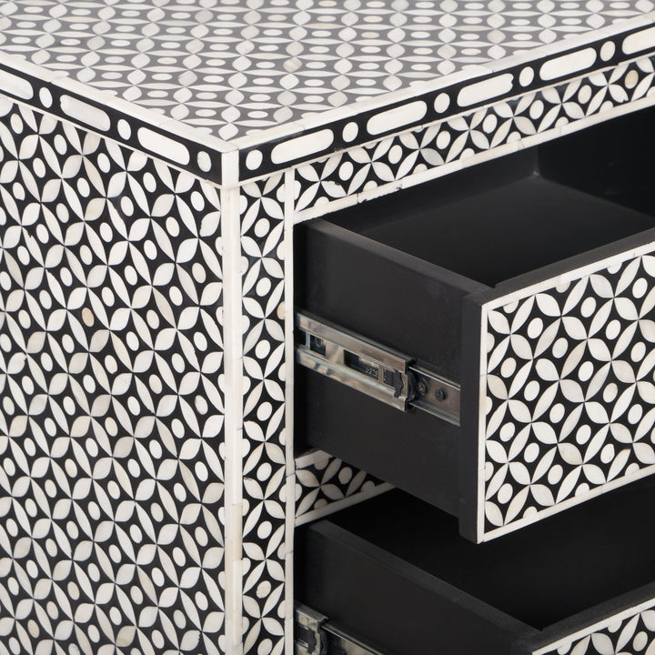 Bone Inlay 4 Drawer Chest of Drawers - Black Geometric - Abacus and Hunt LLC