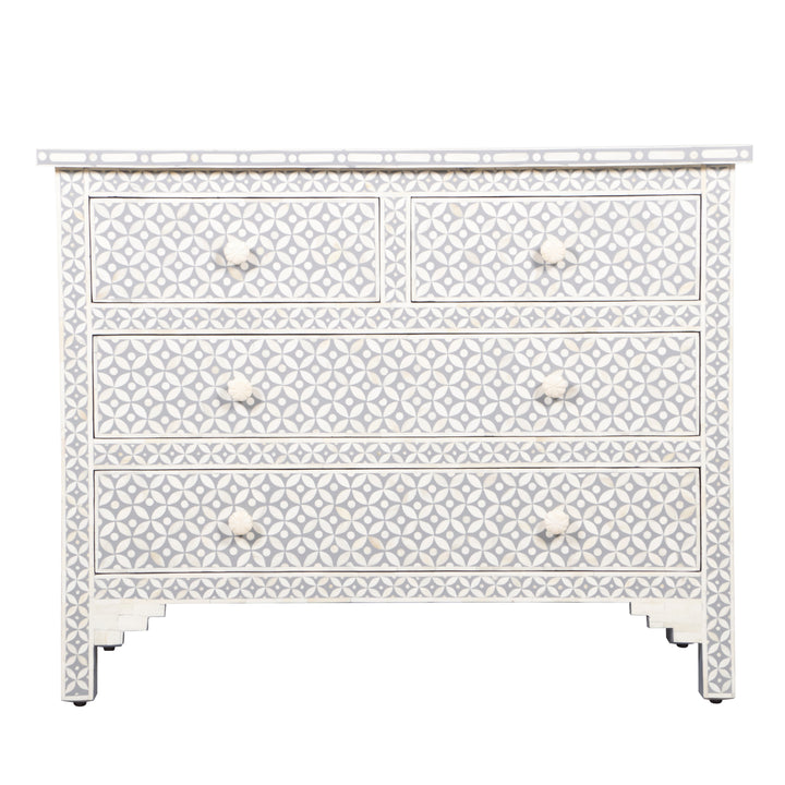 Bone Inlay 4 Drawer Chest of Drawers - Grey Geometric - Abacus and Hunt LLC