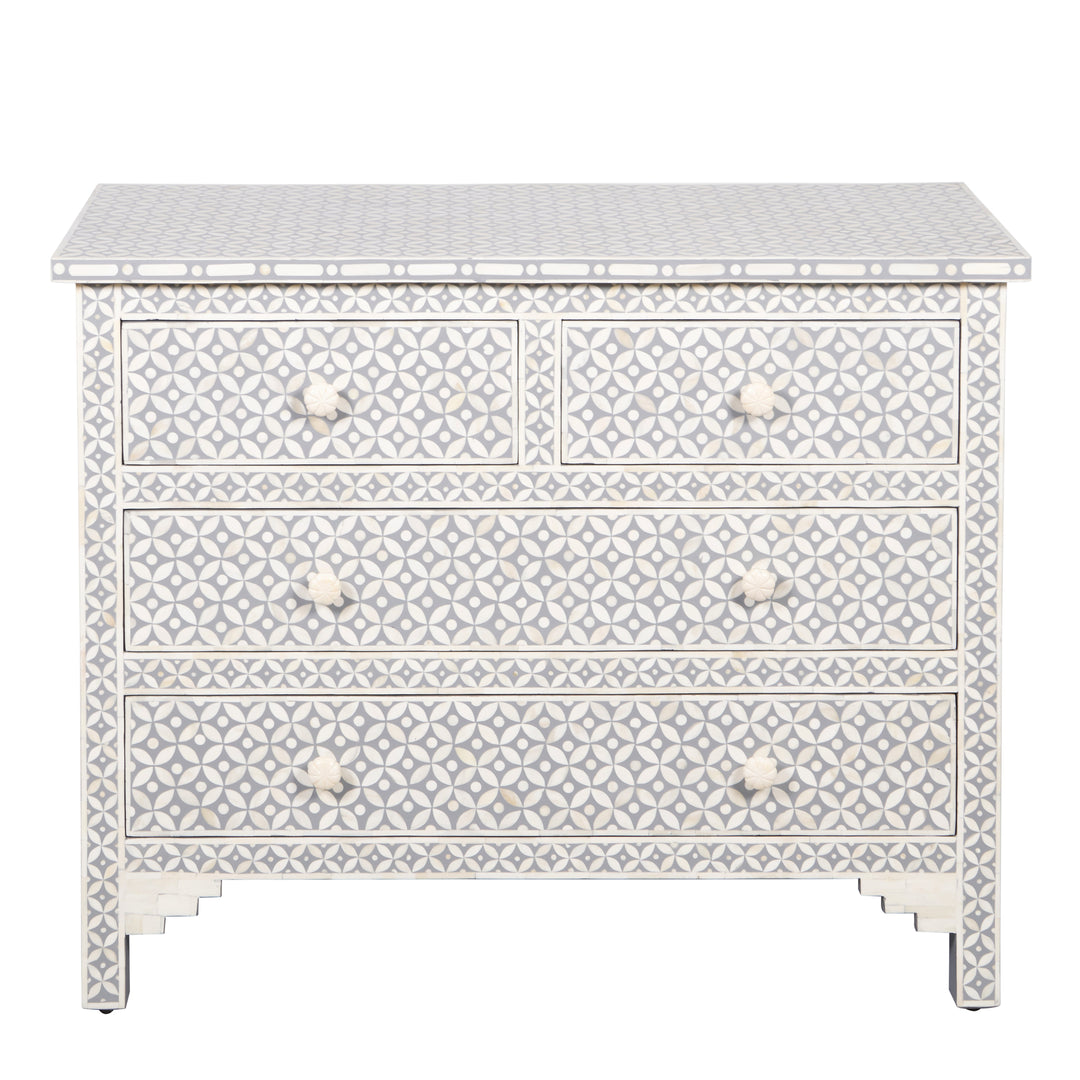 Bone Inlay 4 Drawer Chest of Drawers - Grey Geometric - Abacus and Hunt LLC