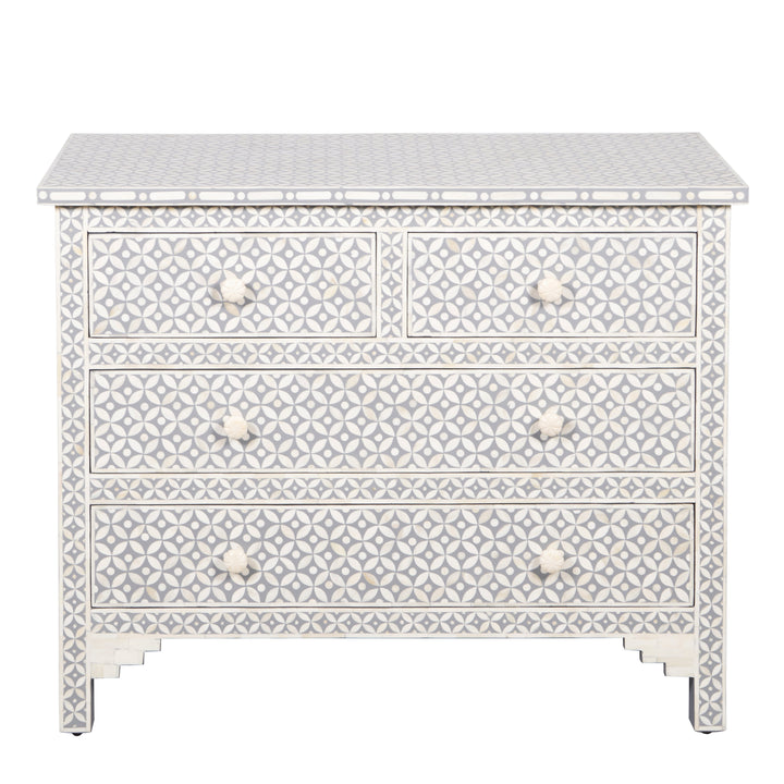 Bone Inlay 4 Drawer Chest of Drawers - Grey Geometric - Abacus and Hunt LLC