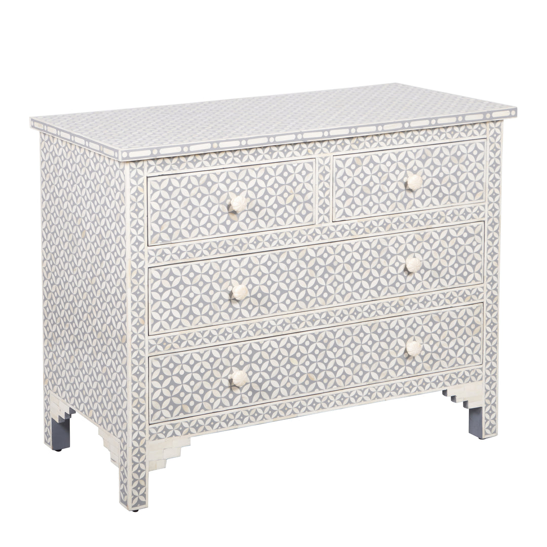 Bone Inlay 4 Drawer Chest of Drawers - Grey Geometric - Abacus and Hunt LLC